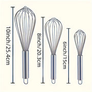 Stainless Steel Kitchen Whisk Set of 3 Manual Beaters for Baking and Cooking