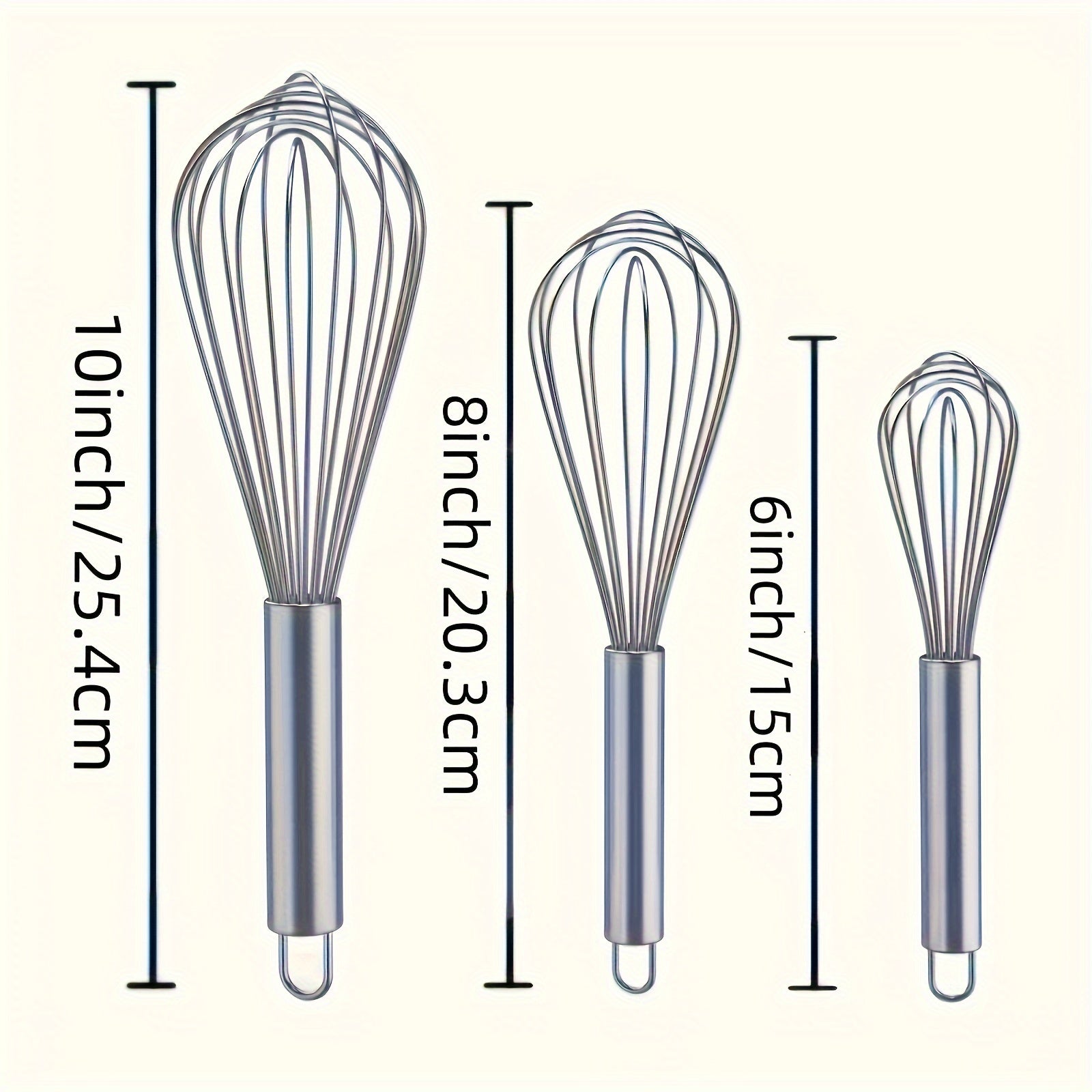 Stainless Steel Kitchen Whisk Set of 3 Manual Beaters for Baking and Cooking