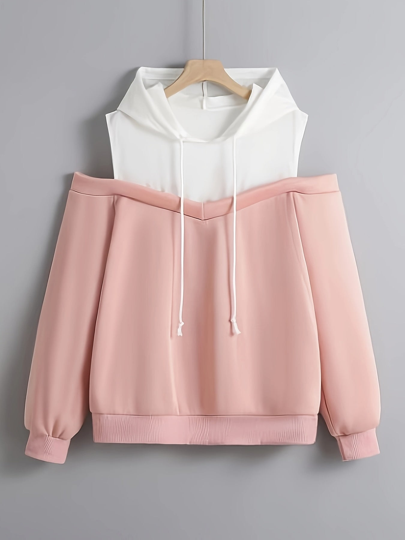 Women's Plus-Size Heather Gray Hooded Sweatshirt with White Contrast Sleeves