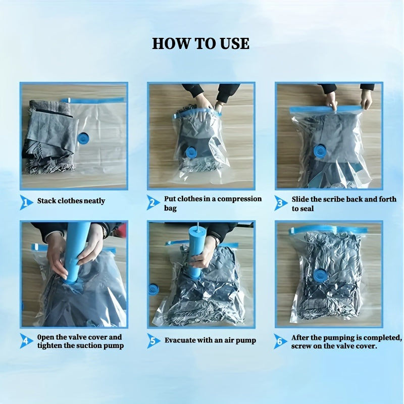Vacuum Compression Storage Bags Set with Manual Pump for Travel and Winter Clothes 3 Sizes