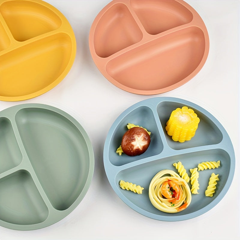 Three-Compartment Silicone Dinner Plate Soft Durable High-Temperature Resistant for Training