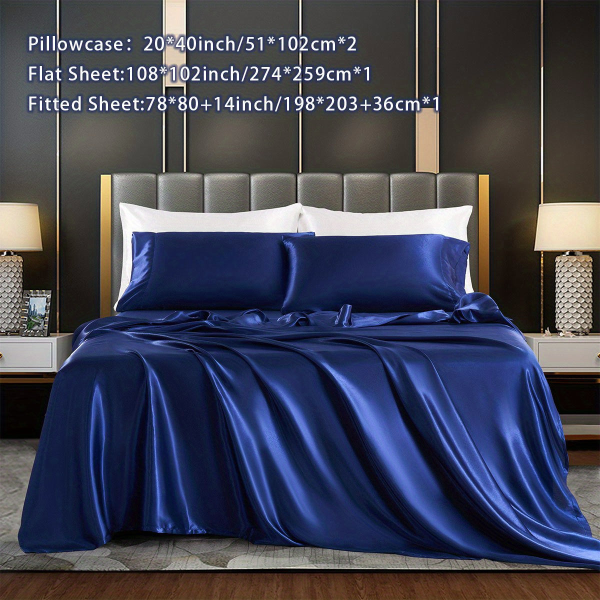 Satin Bed Sheets Set Fitted and Flat Sheets with Pillowcases for Bedroom