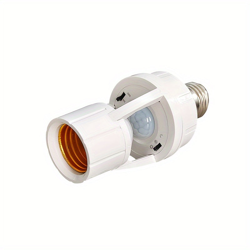 Motion Sensor PIR Lamp Holder E27 Screw Socket 360° Detection Adjustable Delay White Plastic