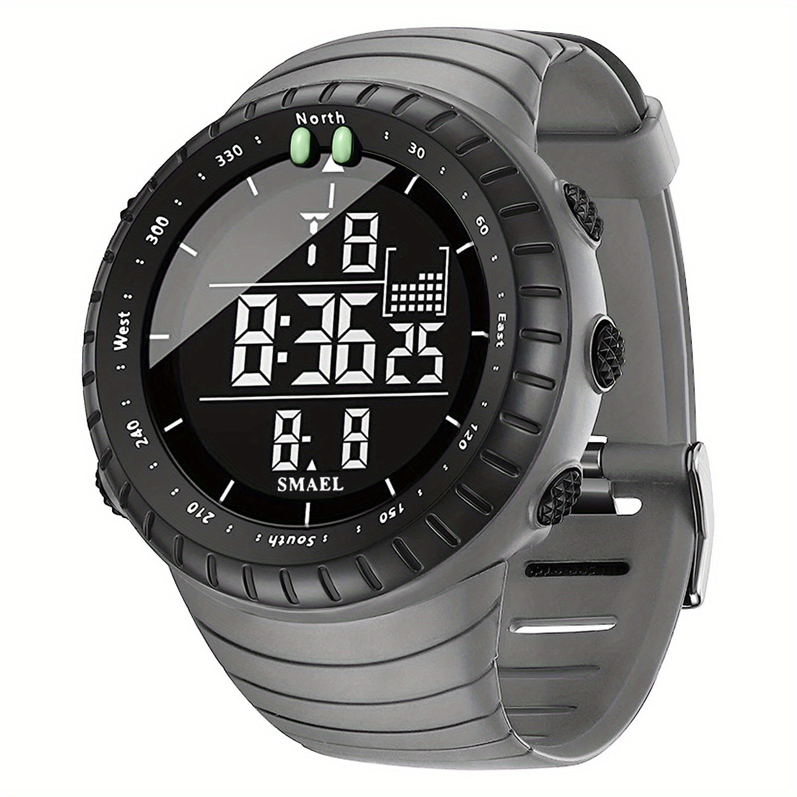Men's Sports Smartwatch with Black Dial LED Display Alarm Stopwatch 12/24 Hour