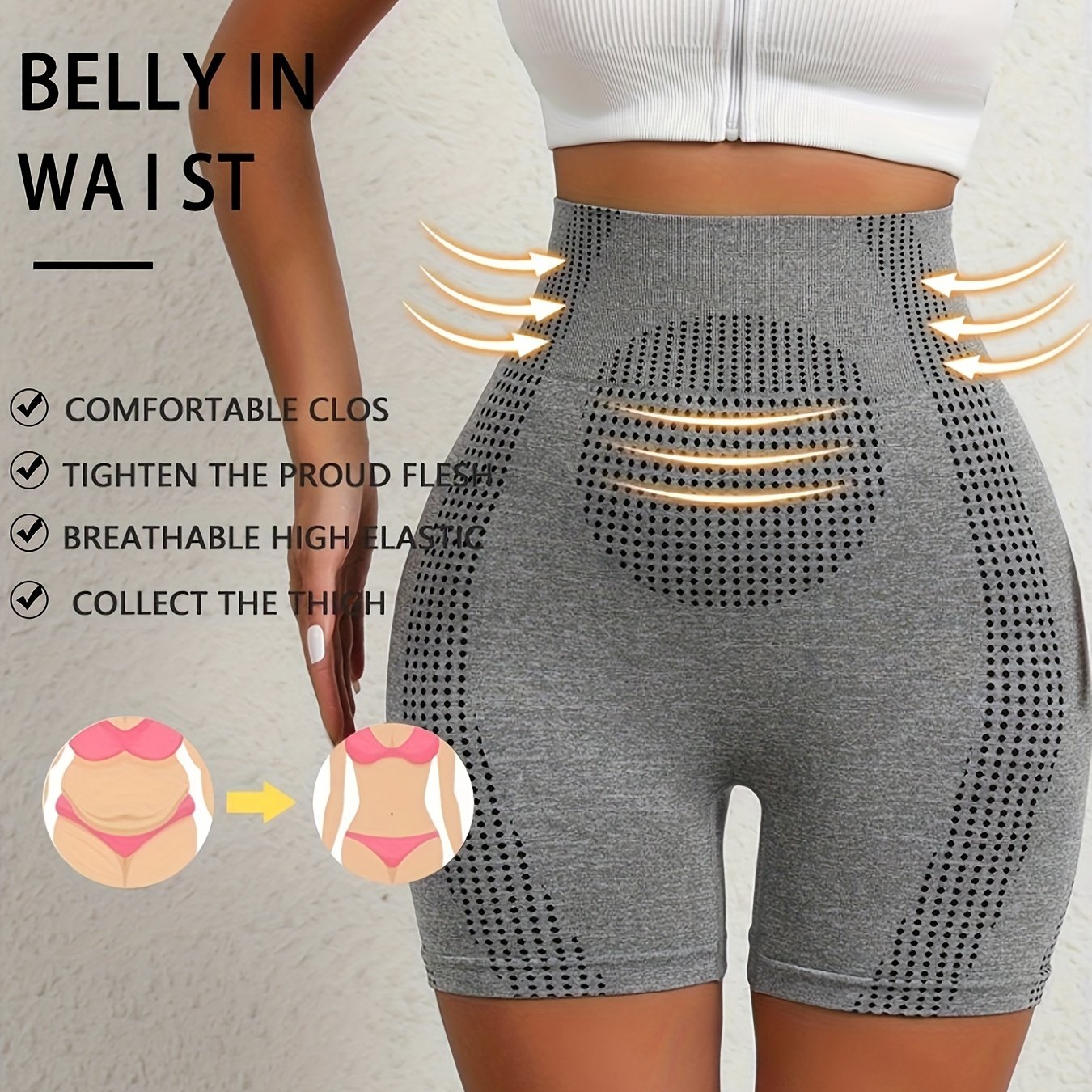 Women's High-Waisted Shaping Shorts Breathable Polyamide Elastane Polka Dots