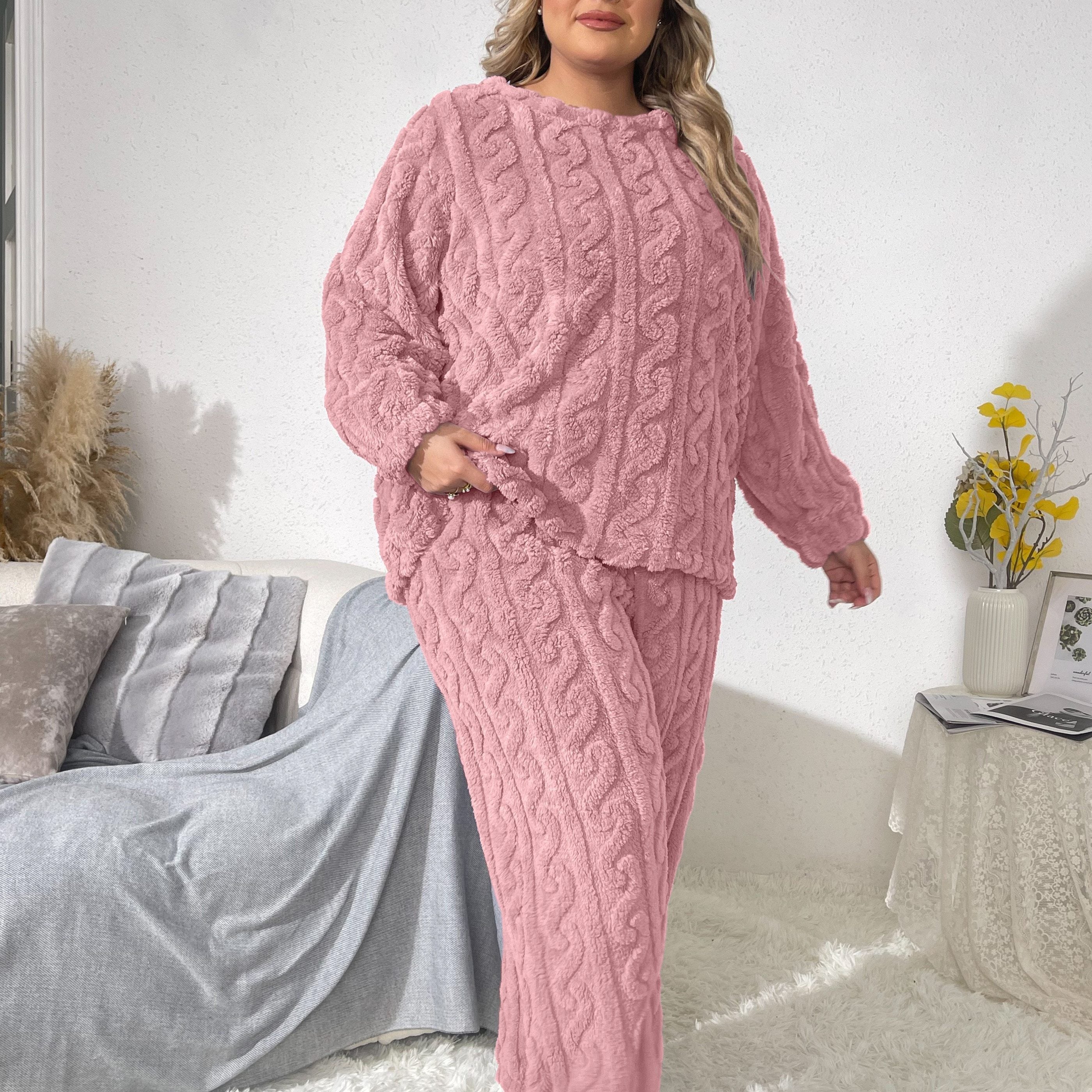 Plus Size Women's Flannel Pajama Set Long Sleeve Loungewear Two Piece