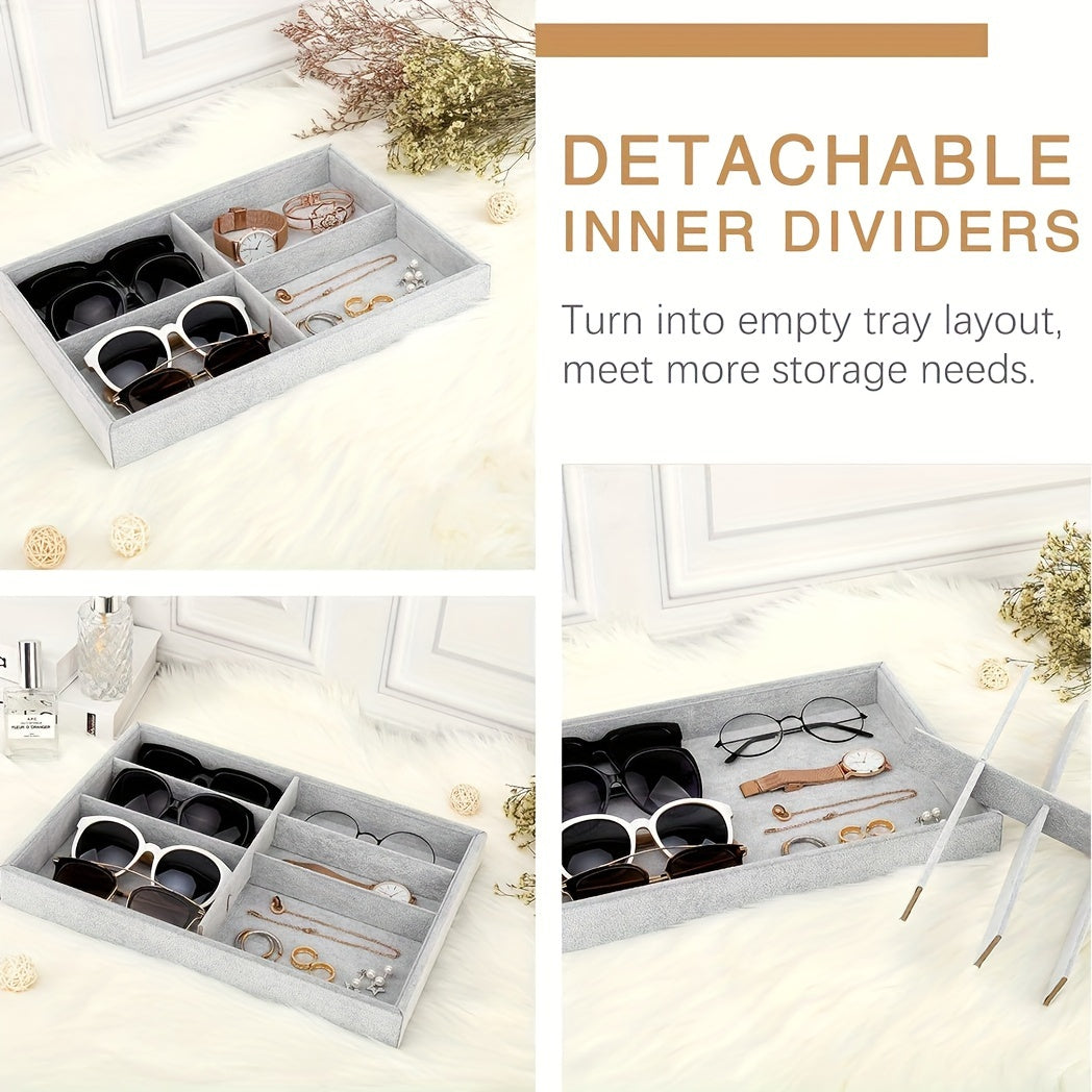 Gray Glasses Organizer Jewelry Storage Tray with 8 Grids and Stackable Design