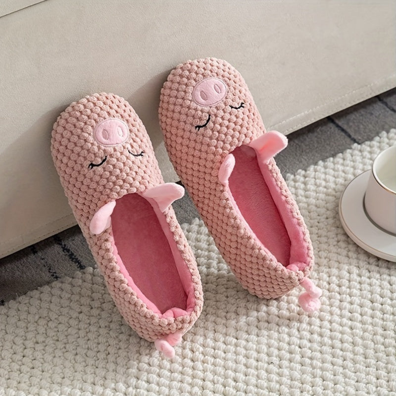 Pink Cozy Pig Slippers for Women Indoor Fleece Winter Non-Slip