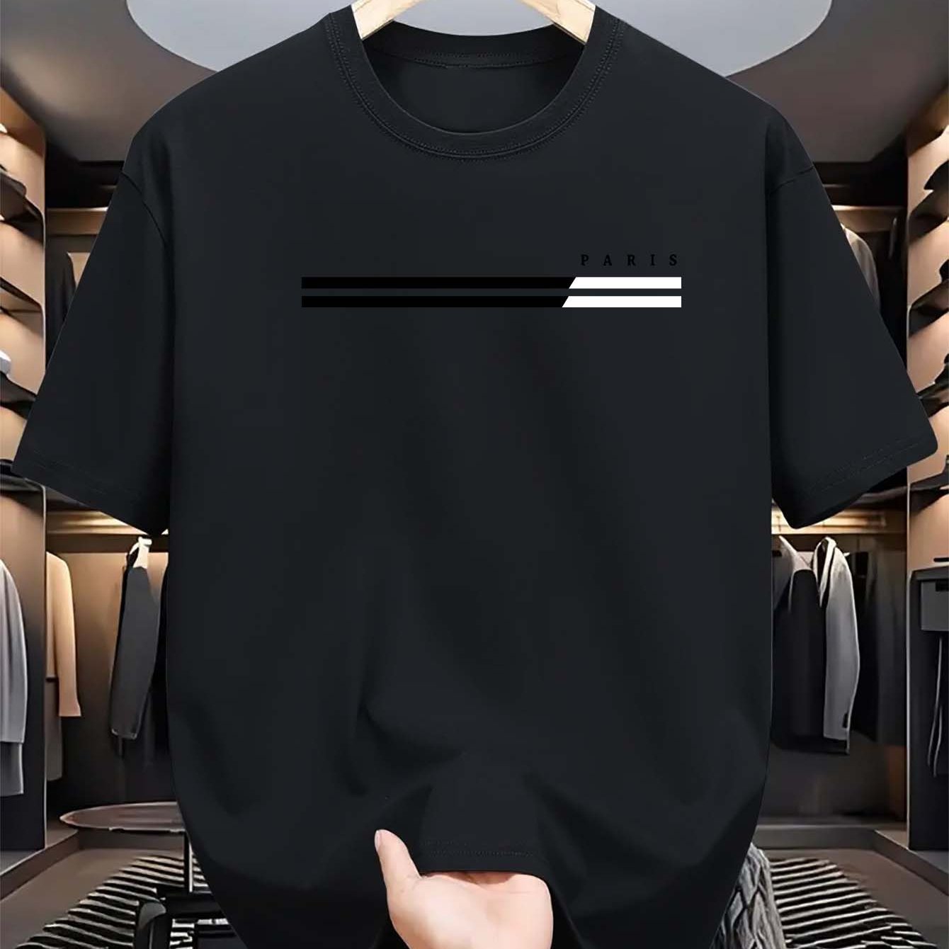 Erkaklar uchun tasodifiy krujka bo'yinli T-ko'ylak, 100% polyester to'qilgan matodan tayyorlangan. Ozgina cho'zilishi, qisqa yenglari bor va kattalar uchun zamonaviy va ko'p maqsadli.