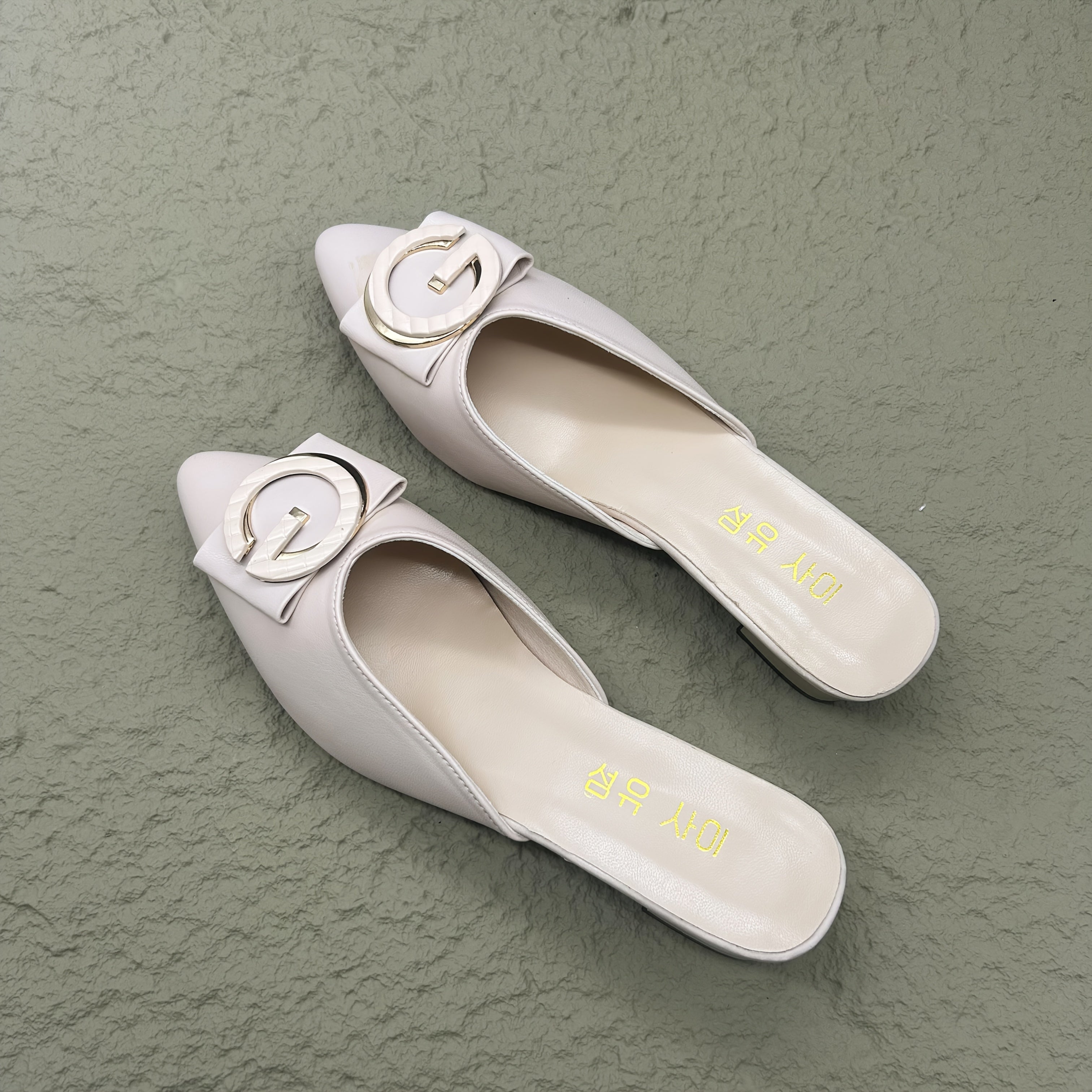 Women’s Beige Synthetic Mules with Bow Flat Slip-On Casual Shoes