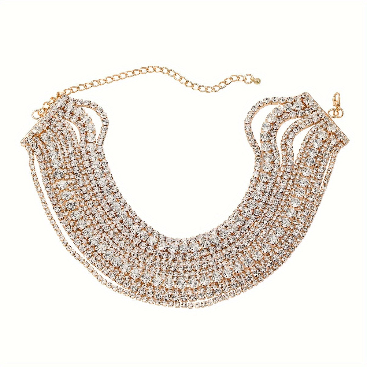 Elegant Rhinestone Multi-Layer Choker Necklace for Women Party Wedding Eid