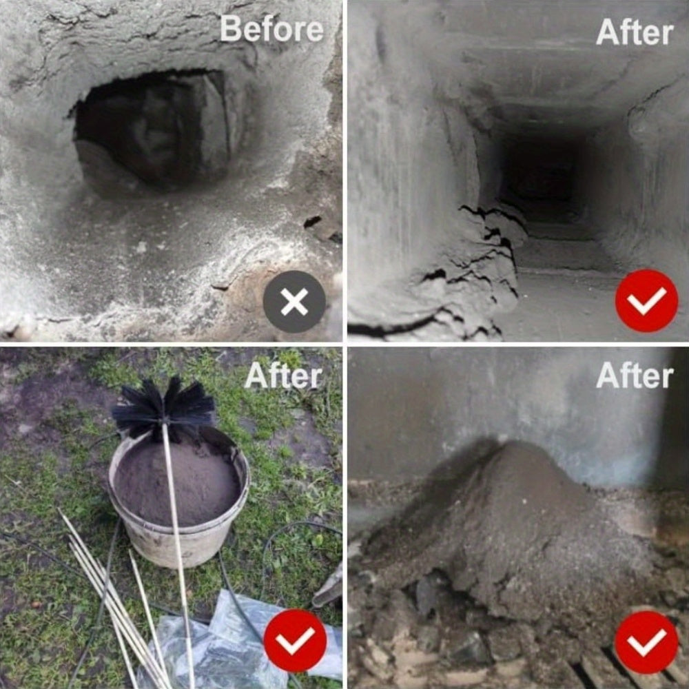 Chimney Sweep Brush Kit with Flexible Rods and Rotatable Head for Dryer Vents