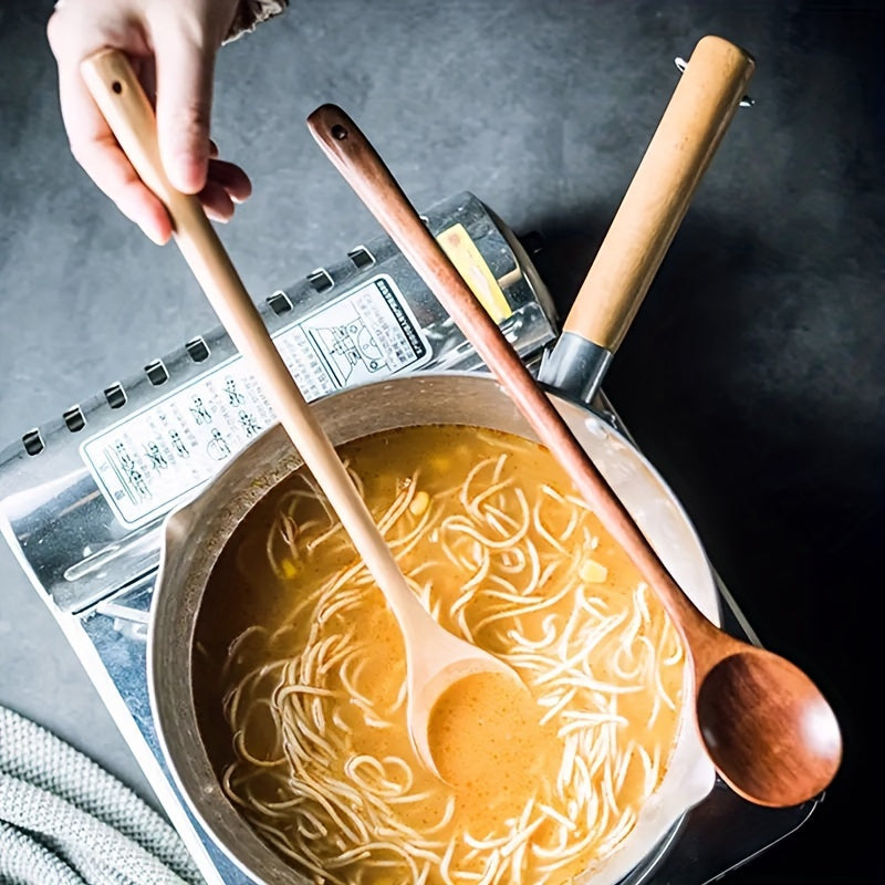 Wooden Serving Spoon 13-Inch Long Handle Ergonomic Kitchen Utensil for Cooking and Serving