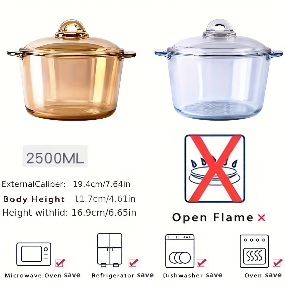 Olla de sopa de vidrio de borosilicato de 2500ml con tapa, apta para microondas y lavavajillas