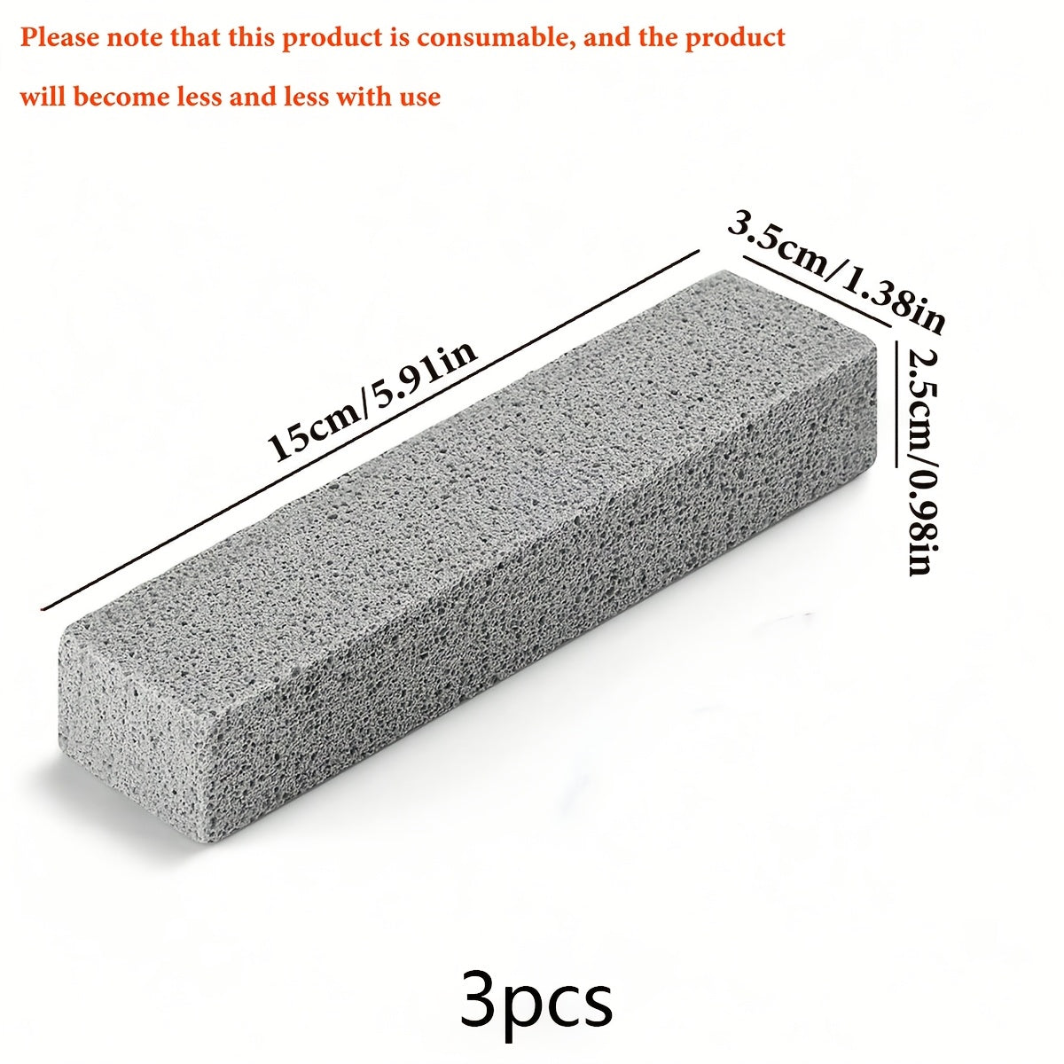 Set of 3 Pumice Toilet Brush Sticks for Bathroom Kitchen Cleaning