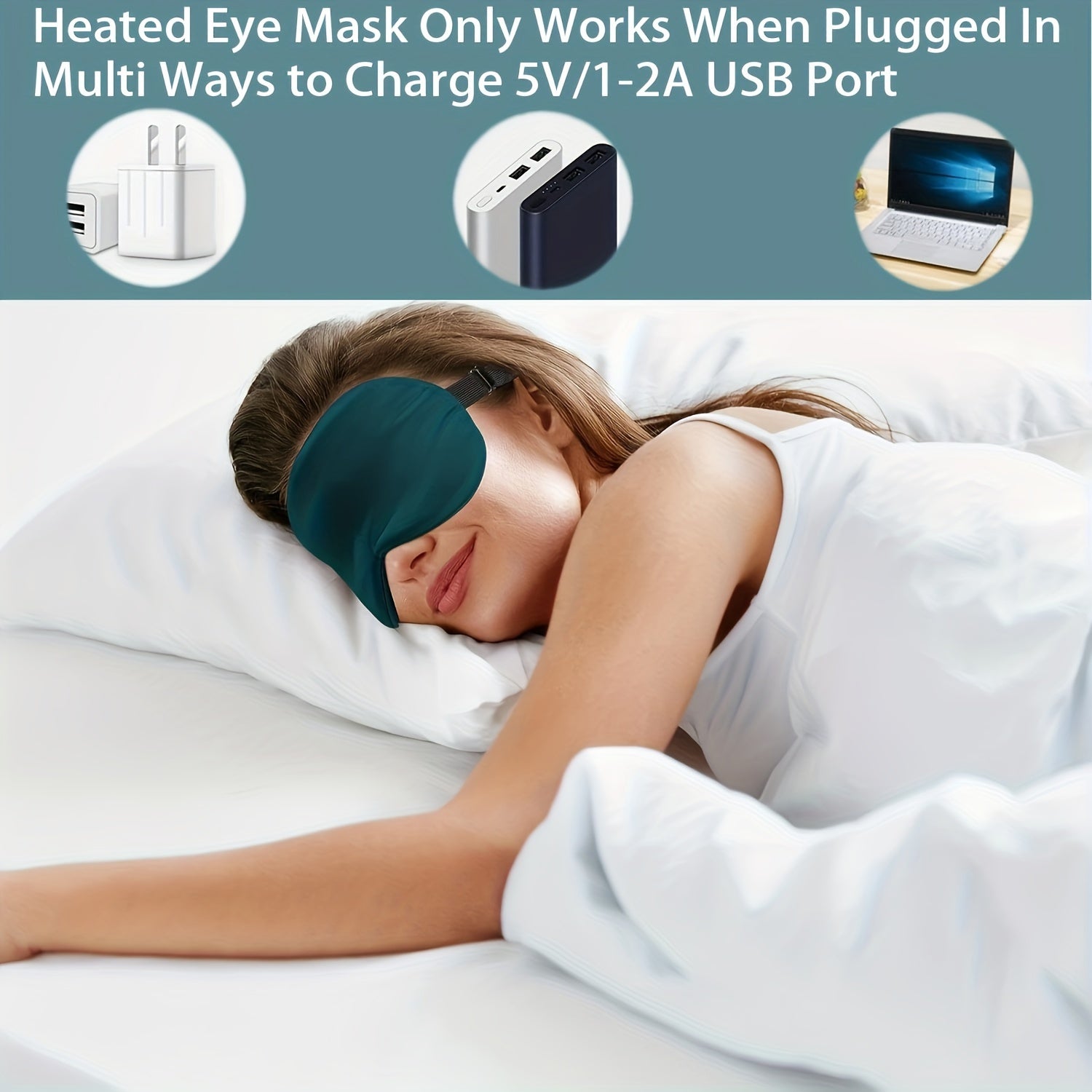 USB Heated Eye Mask with Adjustable Temperature, Includes Ear Plugs and Scented Bag