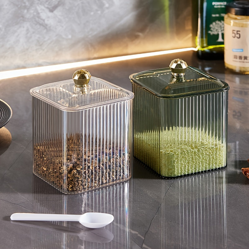 Airtight Stainless Steel Kitchen Storage Jar with Spoon for Coffee Sugar Tea Salt Candy Spices
