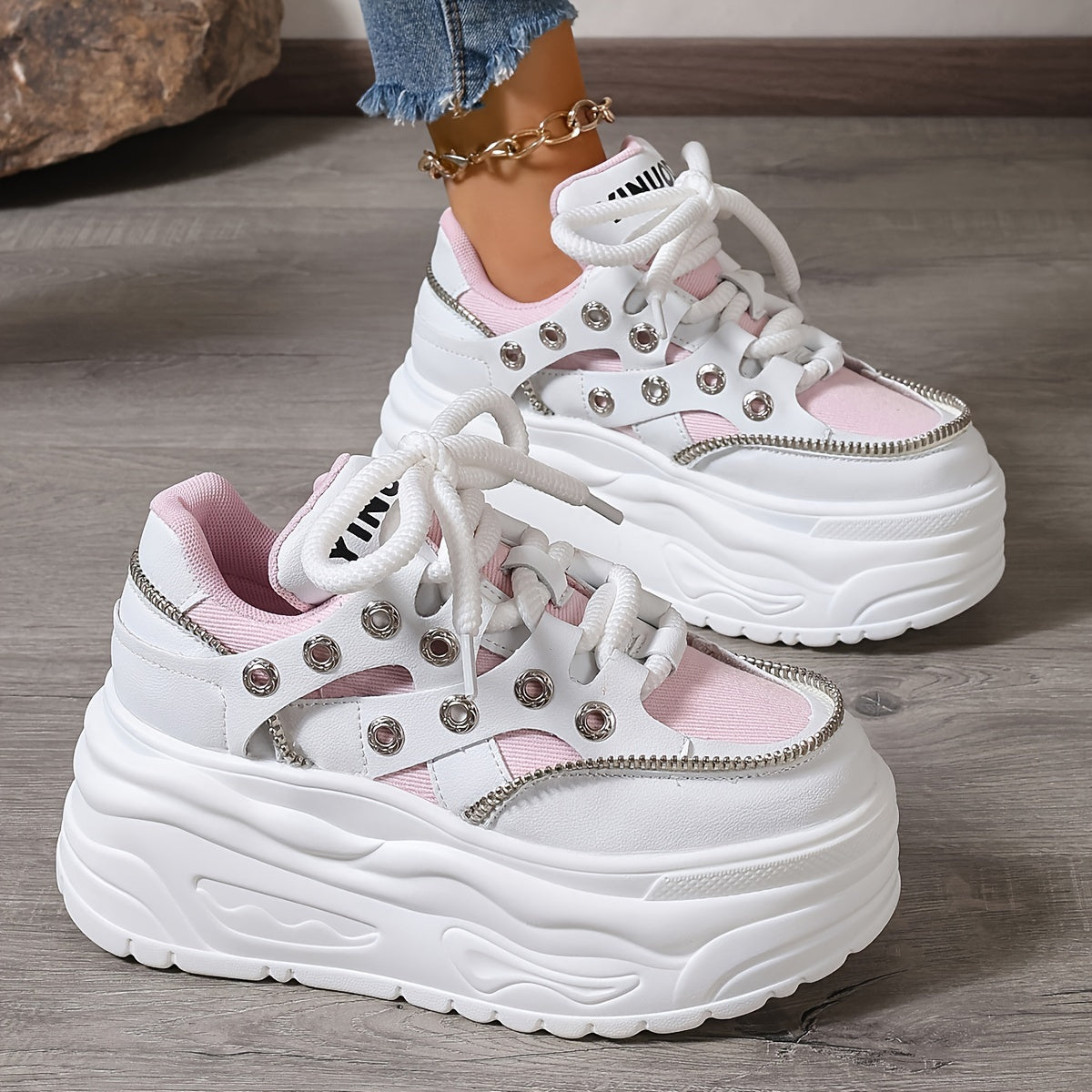 Women's Chunky Platform Sneakers Mid Top EVA Lace-Up Fashion Shoes