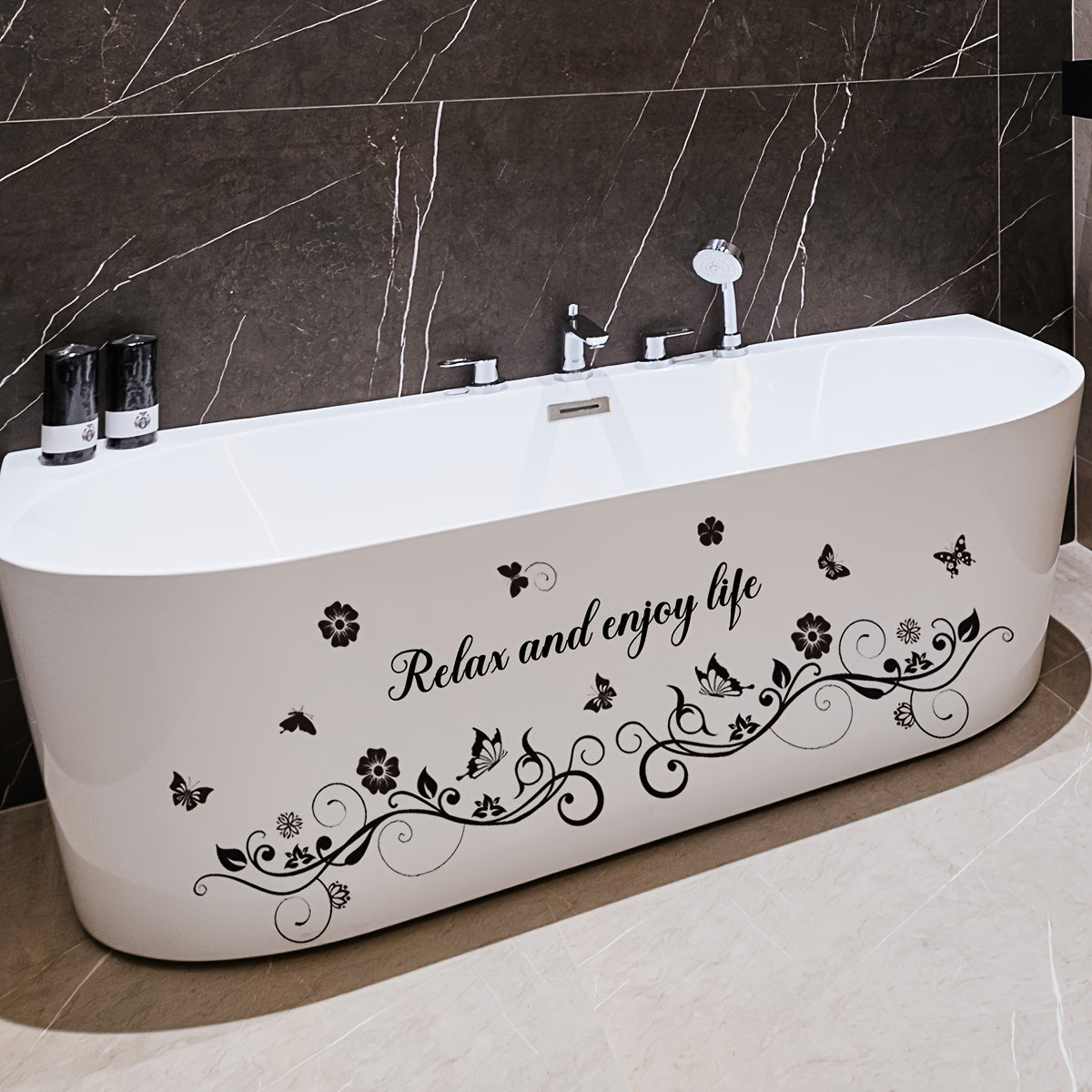Floral and Butterfly Bathroom Wall Decal Water-Resistant Vinyl for Relaxing Bathroom Decor