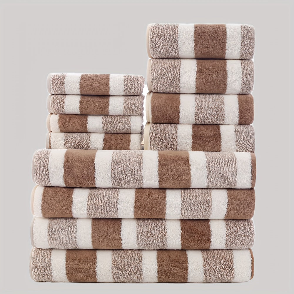 12-Piece Microfiber Bath Towels Set Quick-Dry Absorbent Soft Thick for Home Bathroom