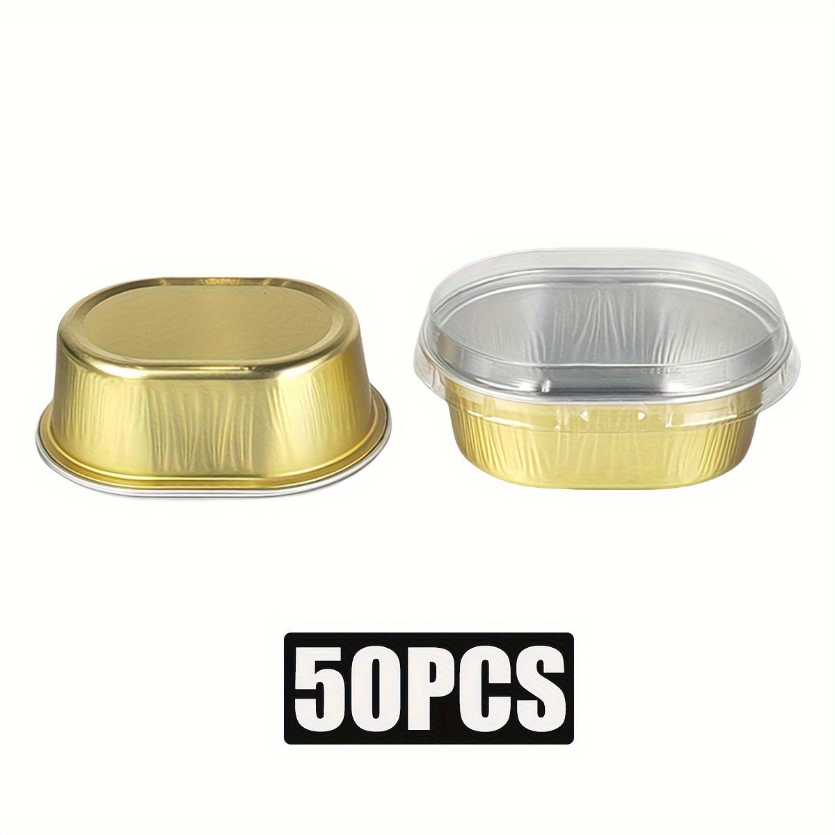 Molde de aluminio en oro y negro con tapas transparentes para mini cheesecakes y cupcakes