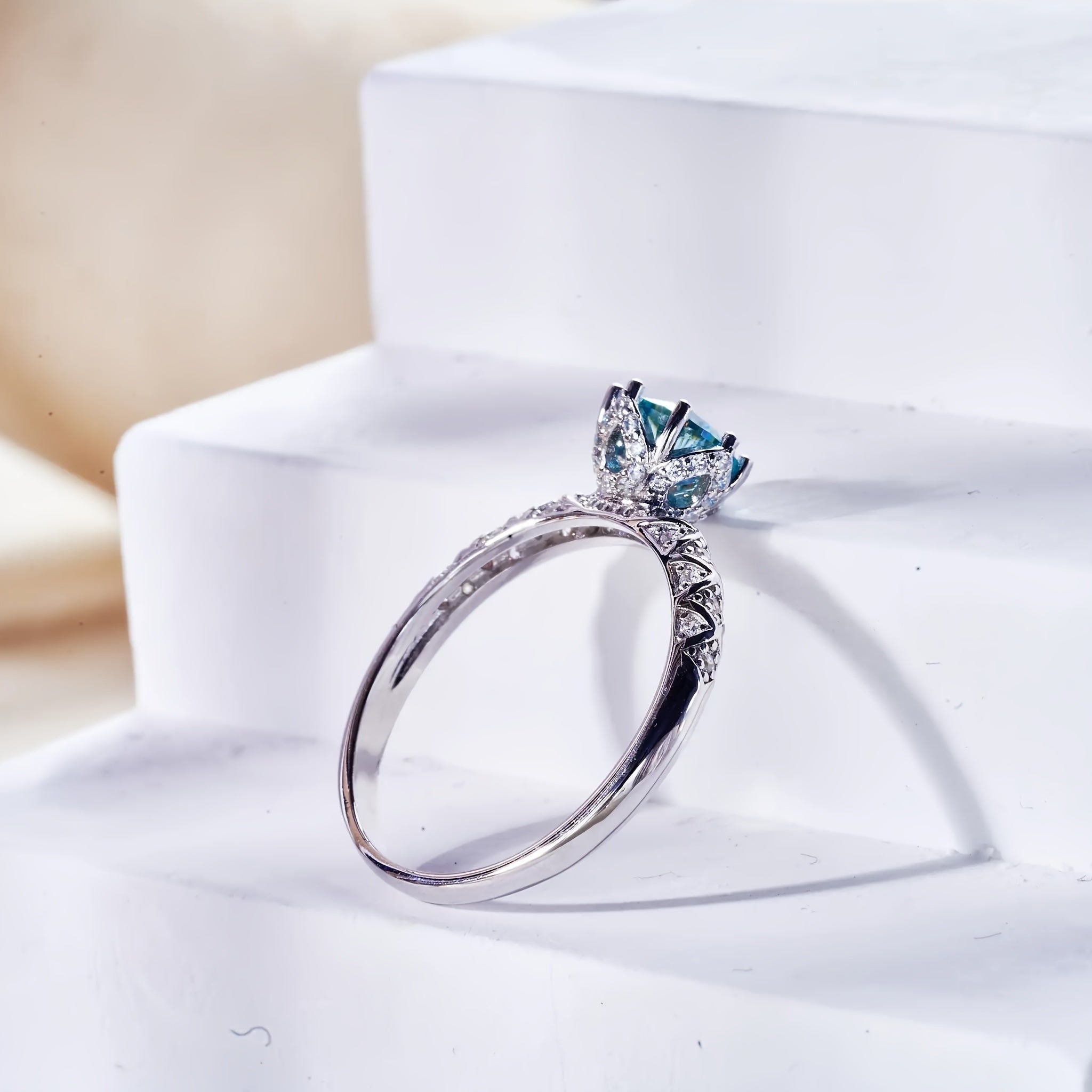 Sterling Silver Moissanite Promise Ring with Round Cut Gem for Wedding Anniversary Gift