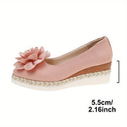 Women's Red Floral Wedge Heels Pointed Toe Thick Sole Slip-On Shoes