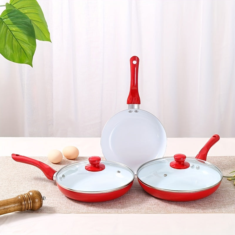 Olma qopqogʻi bilan 6 ta qismdan iborat yopishmaydigan qovurilgan panlar to'plami, pechga chidamli, g'ishtli idishlar uchun, qizil