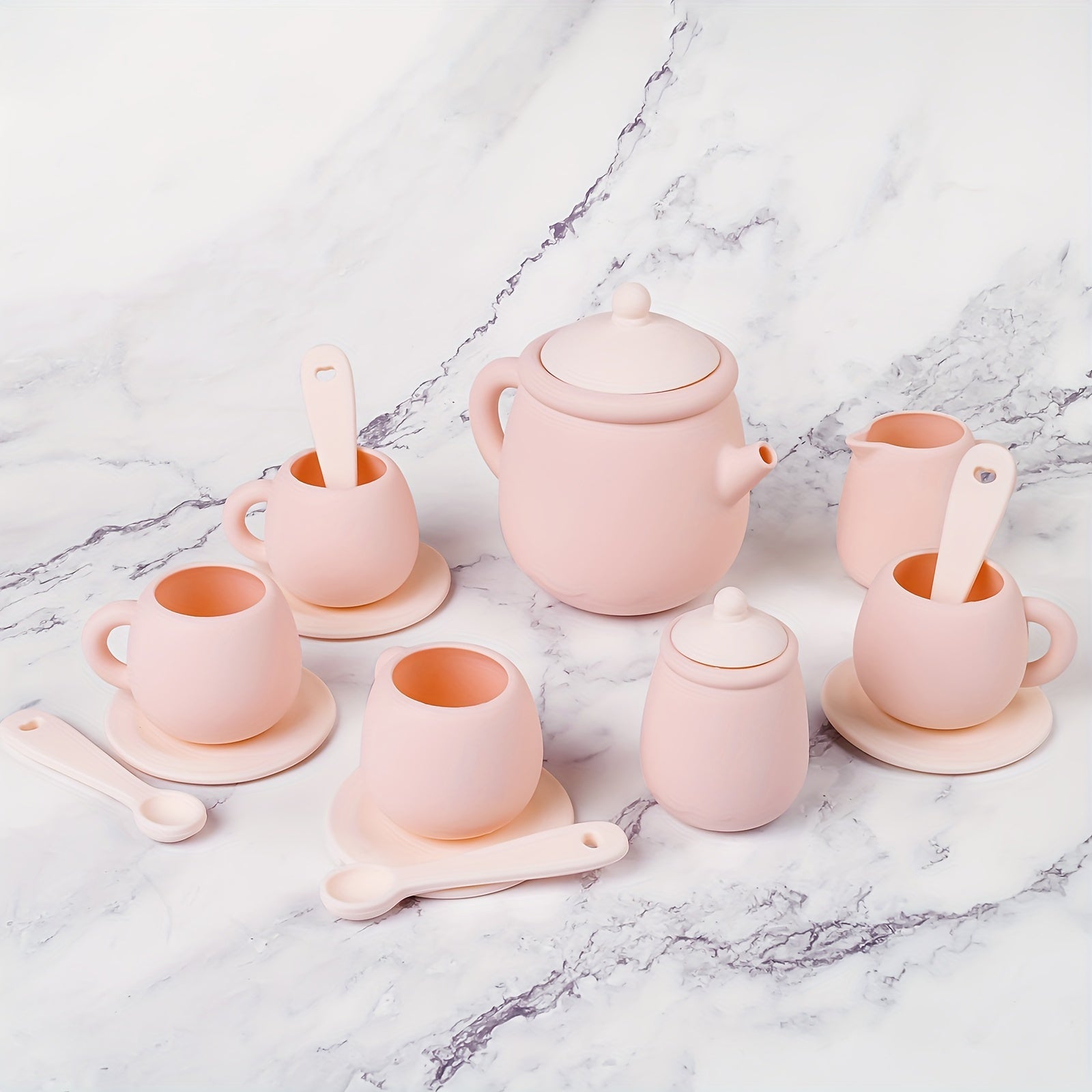 Set of 5 or 7 Silicone Tea Set Pieces BPA-Free Food-Grade Durable Soft Tableware for Kids