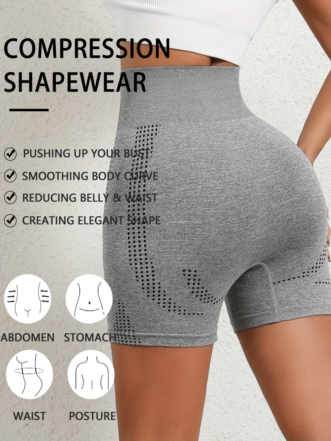 Women High Waist Shaping Shorts Tummy Control Butt Lift Solid Color Knit Fabric