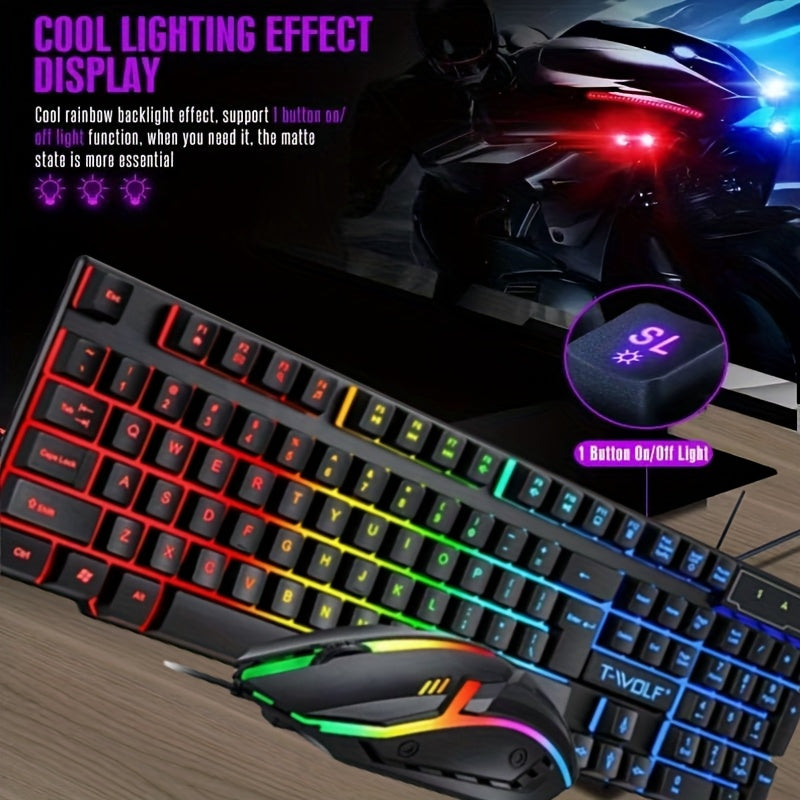 Gaming Keyboard and Mouse Set with Ergonomic Design Optical Movement Detection Wired Mechanical Touch Suspended Keys