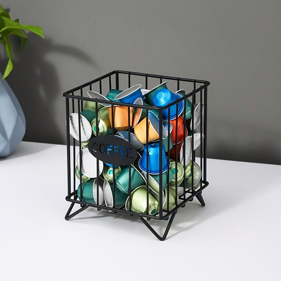 Black Metal Coffee Capsule Holder Square Storage Basket for Kitchen Counter