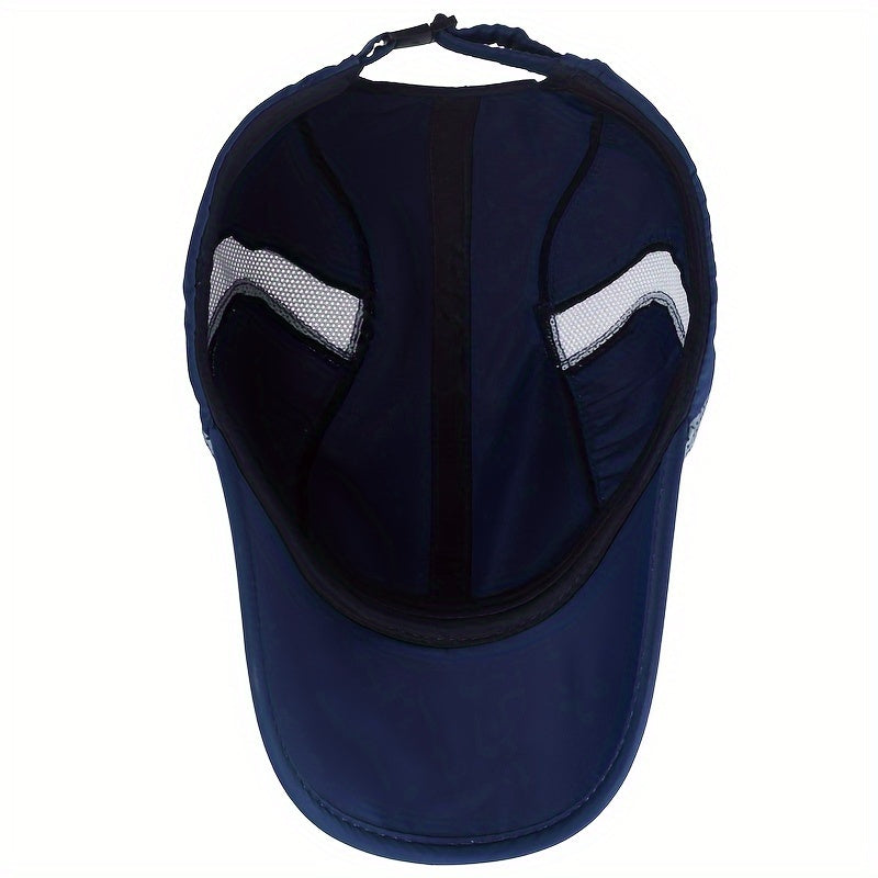 Navy rang sport bosh kiyimi, moslashuvchan o'lchov, nafas oladigan to'r orqa qismi va sayr qilish va lagerda qolish kabi ochiq havoda faoliyatlar uchun quyoshdan himoya.