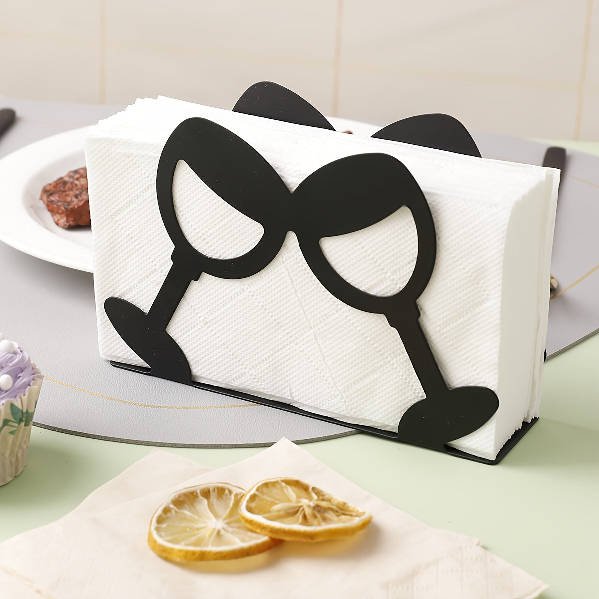 Creative Cast Iron Napkin Holder with Cartoon Teapot Whale and Cutlery Silhouettes