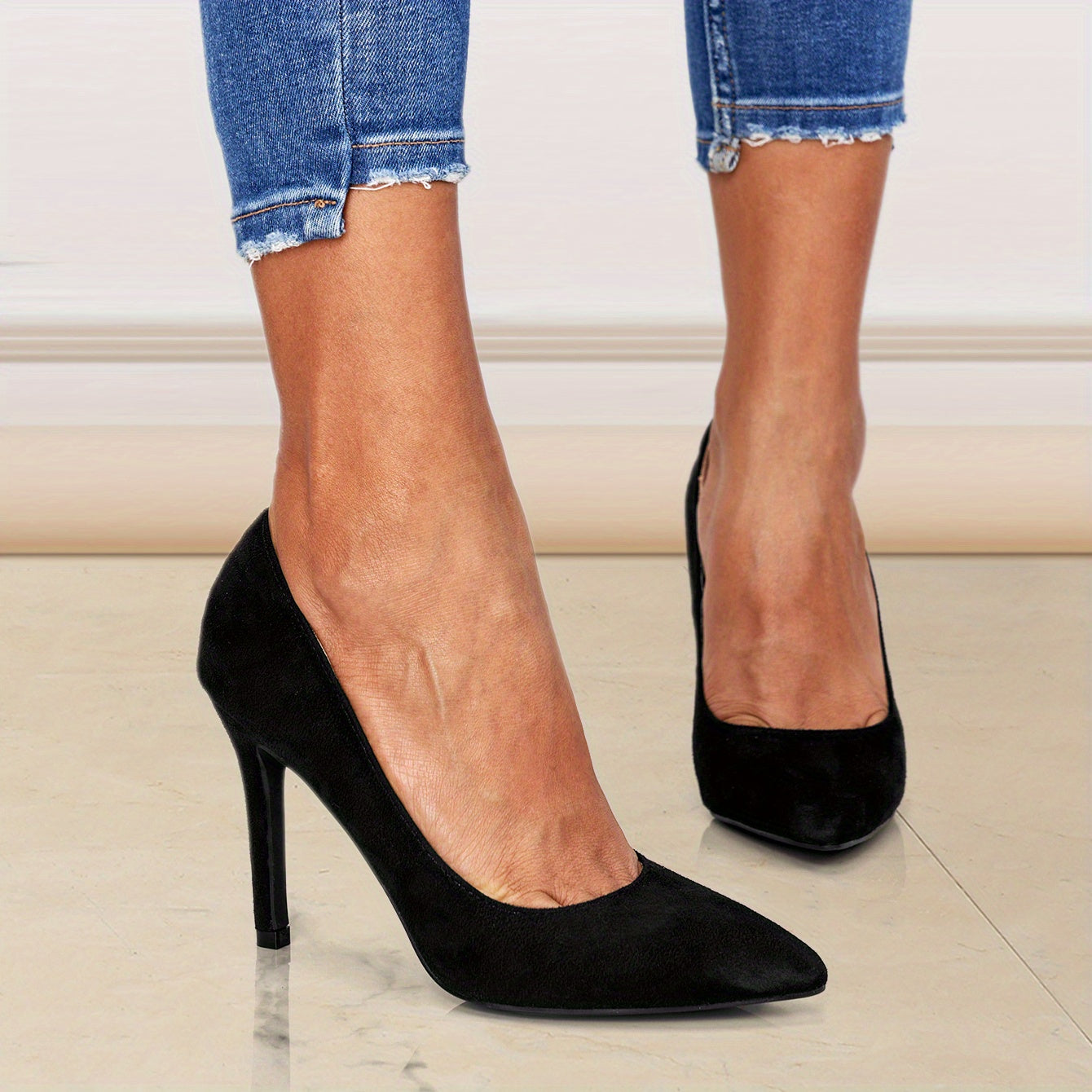 Women's Black Pointed Toe High Heels - Stiletto Dress Shoes, Lightweight