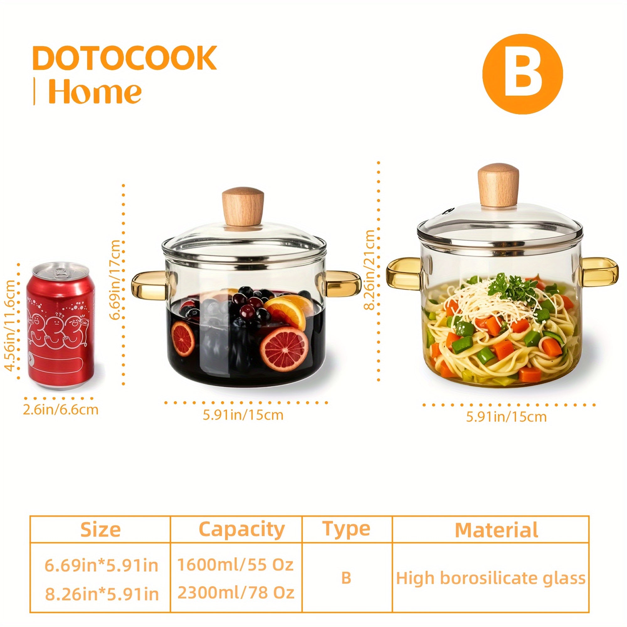 Shisha idishlar to'plami, qopqog'lar bilan, 2 ta stockpot, makaron va issiq ichimliklar pishirish uchun