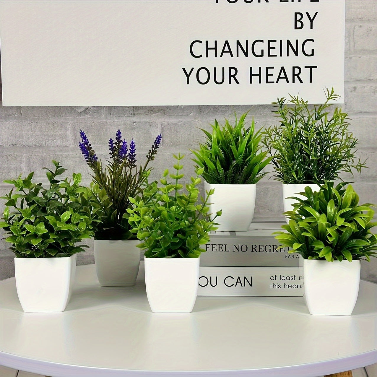 Artificial Plant Pot Small White Flowerpot with Green Plant for Indoor Home Office Bathroom Decor