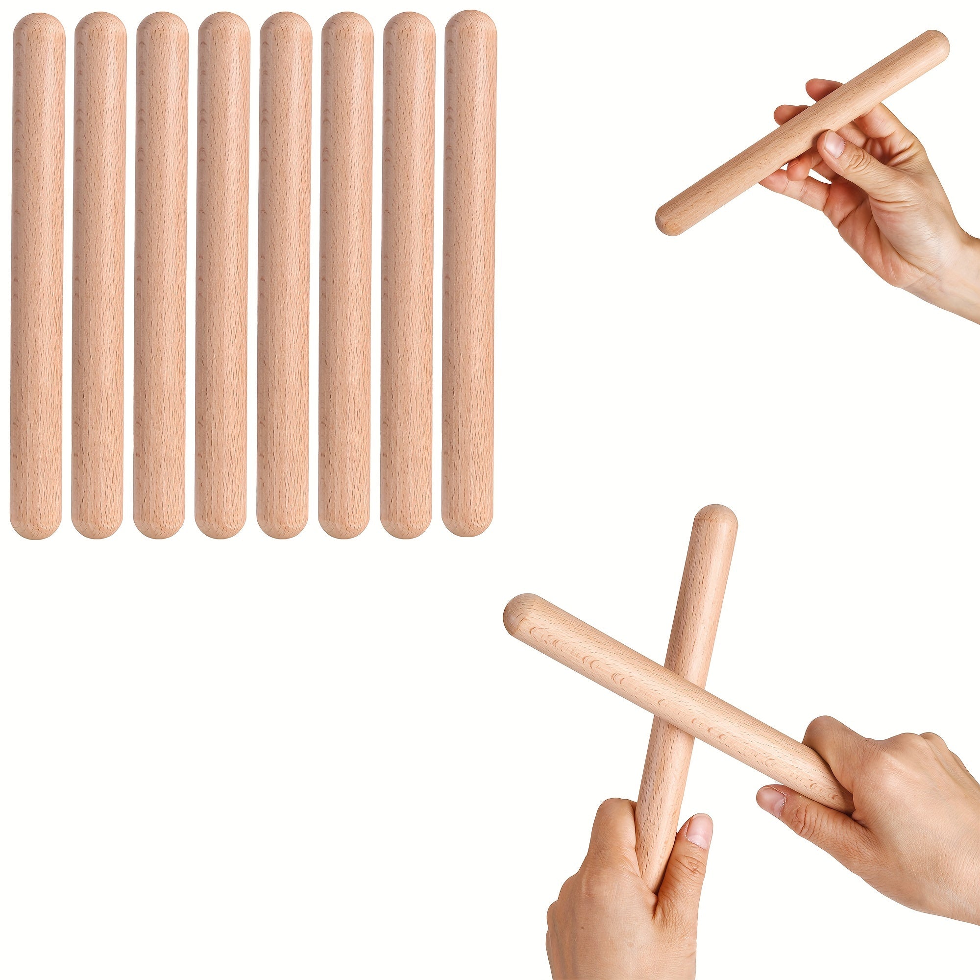 Wooden Claves Percussion Instruments Set 1/2/4/8 Pairs Natural Hardwood 20.32 cm