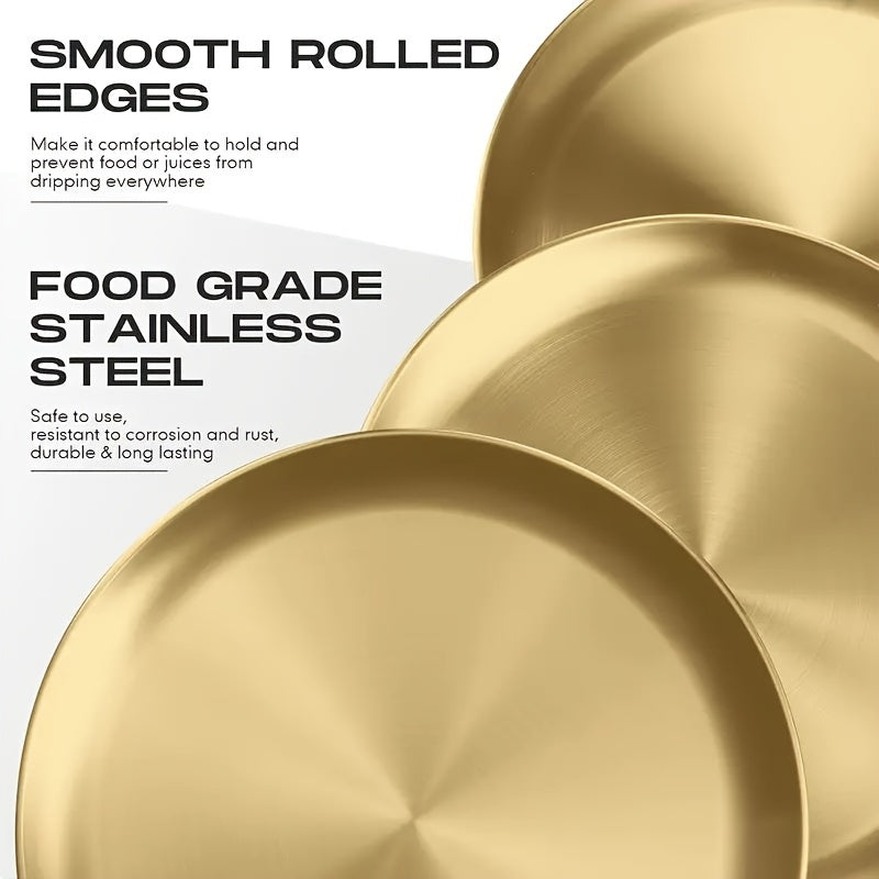 Набор из 4 десертных тарелок из нержавеющей стали диаметром 26,01 см, круглые сервировочные блюда, золотистые металлические подносы для салата, стейка