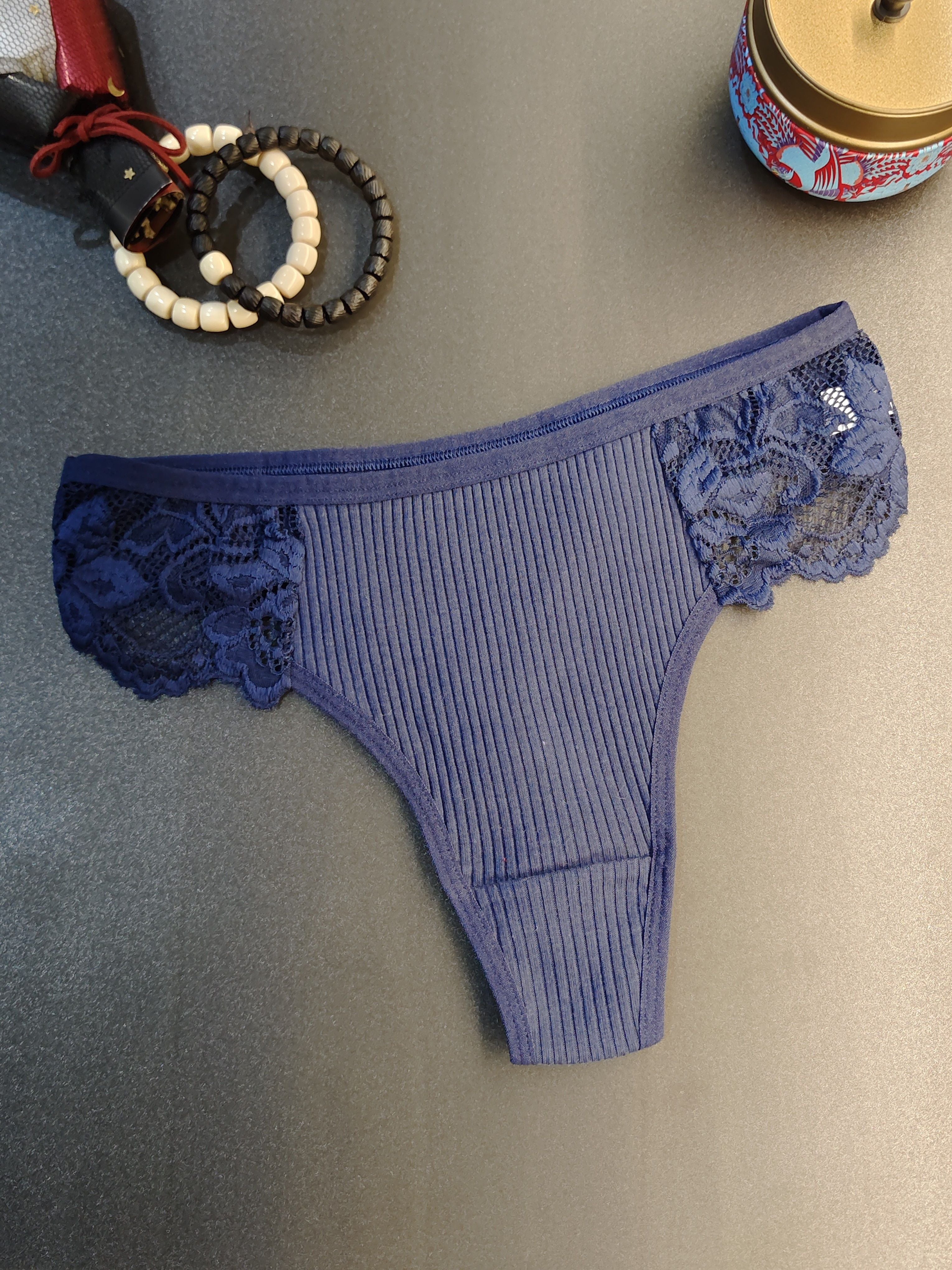 Women's Lace Ribbed Low-Rise Thongs Sexy Lingerie