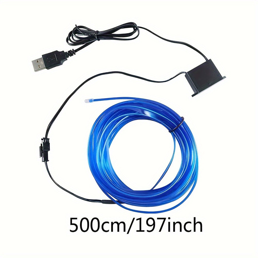 Tira de luz de neón USB flexible para coches azul 3m 118in a 5m 197in