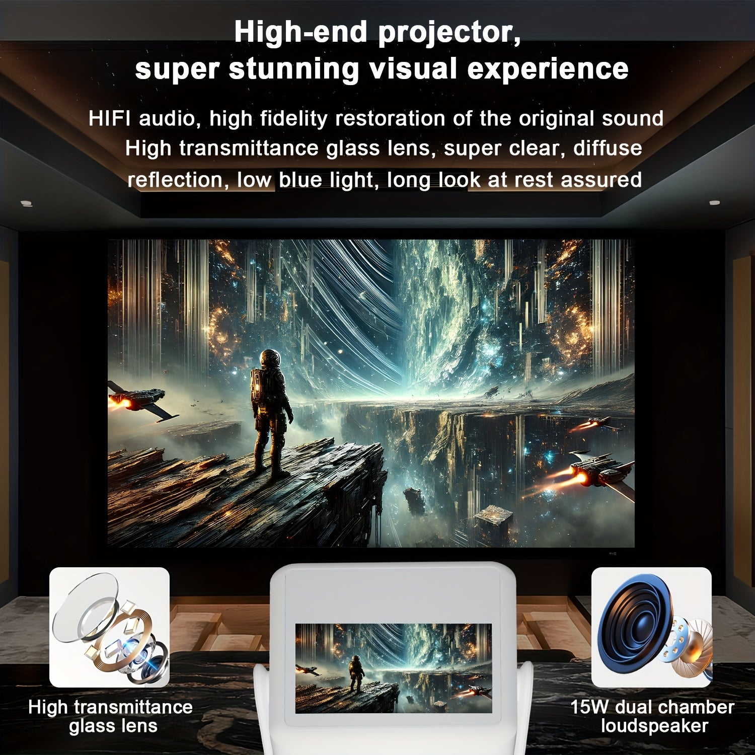 Portativ 1080P Aqlli proyektor 8 dyuymli sensorli ekran 4K qo'llab-quvvatlash WiFi6