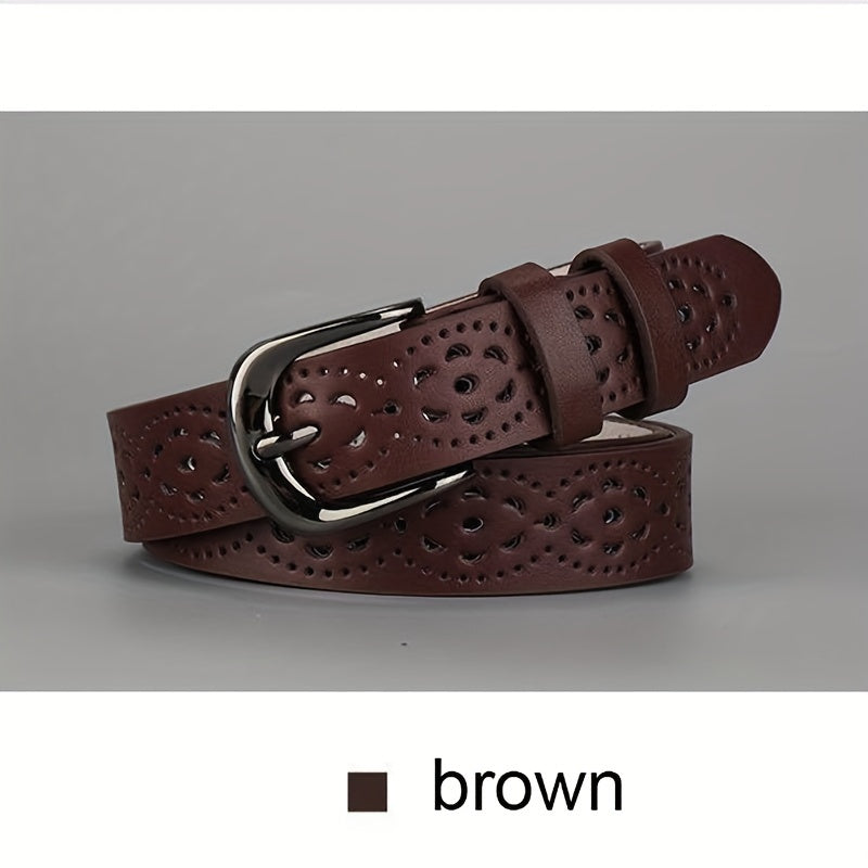 Women's Boho Floral Cutout Belt PU Leather Waistband for Jeans Pants