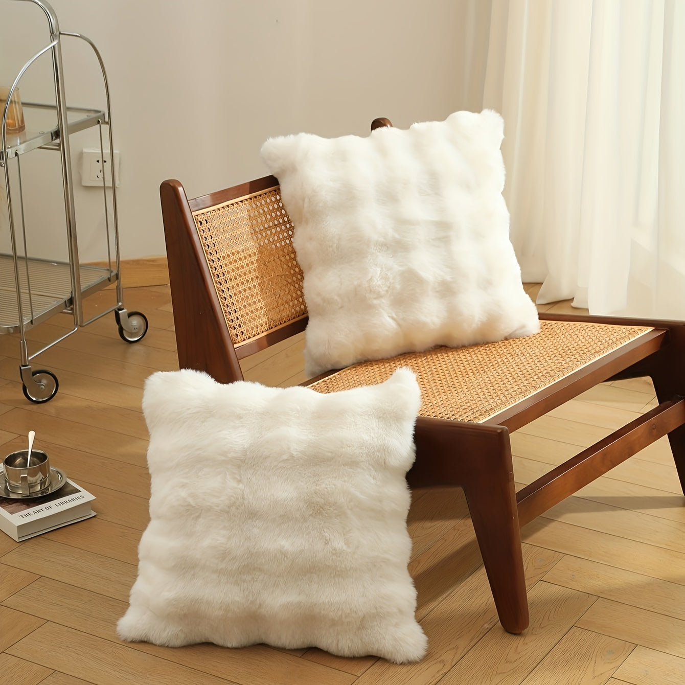 Rabbit Fur Plush Pillow Cover Reversible Sofa Cushion Case with Zipper