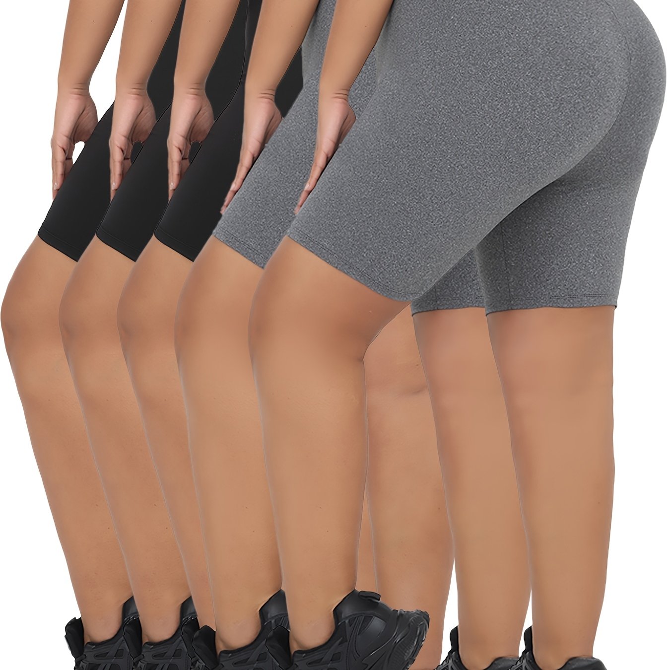 Plus Size Female Biker Shorts Soft Stretchy Polyester Spandex Black Blue Green Brown