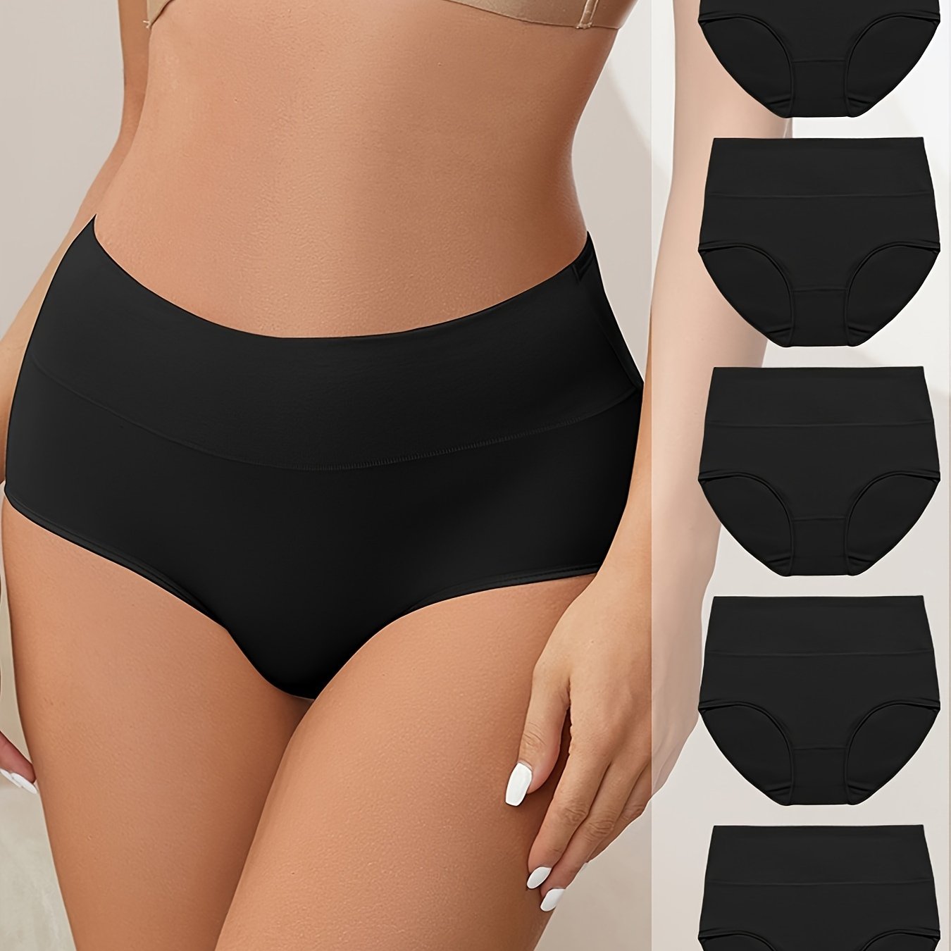 Women 5-Pack High-Waisted Tummy Control Shapewear Briefs Medium Support Cotton Spandex