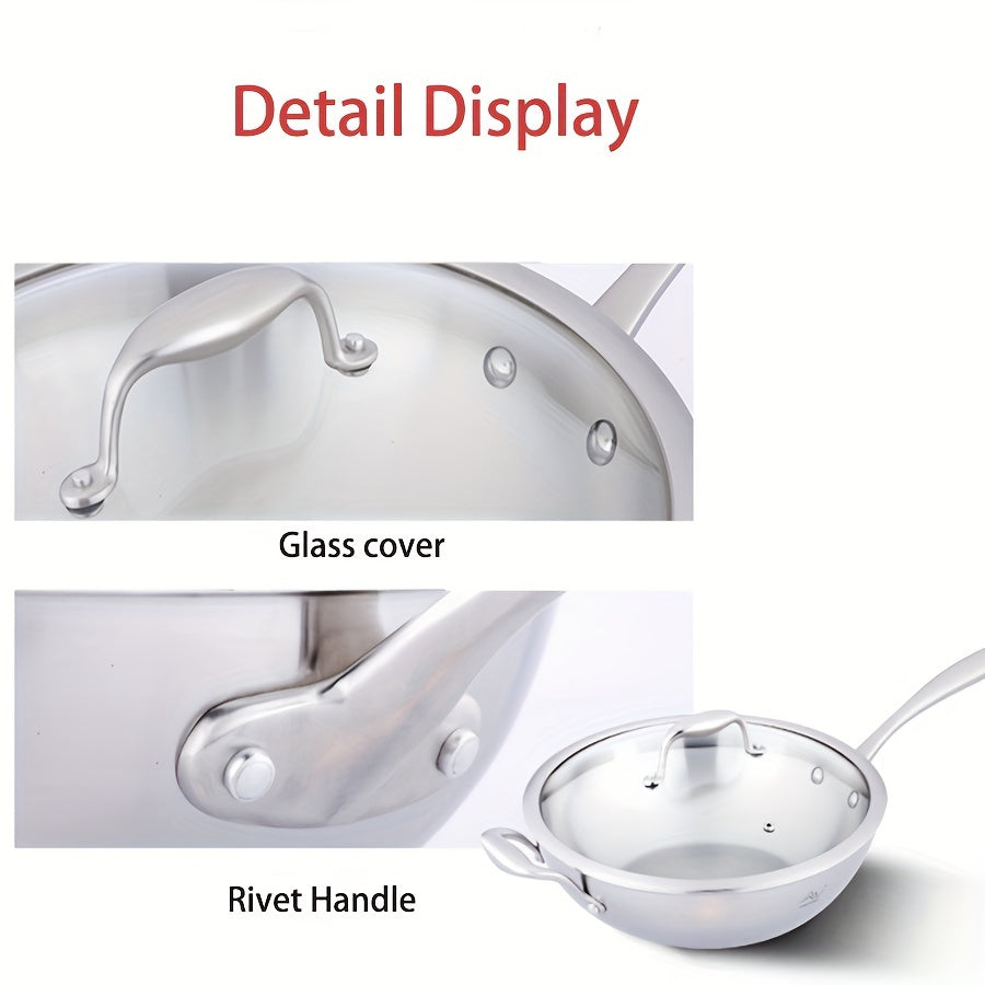 30cm Stainless Steel Tri-Ply Wok with Lid for Gas and Induction Cooking