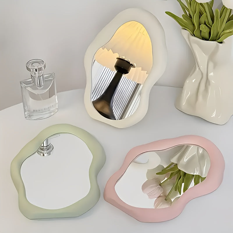 Portable Cloud-Shaped Makeup Mirror with Floral Theme, Polished Glass, Dresser Mount