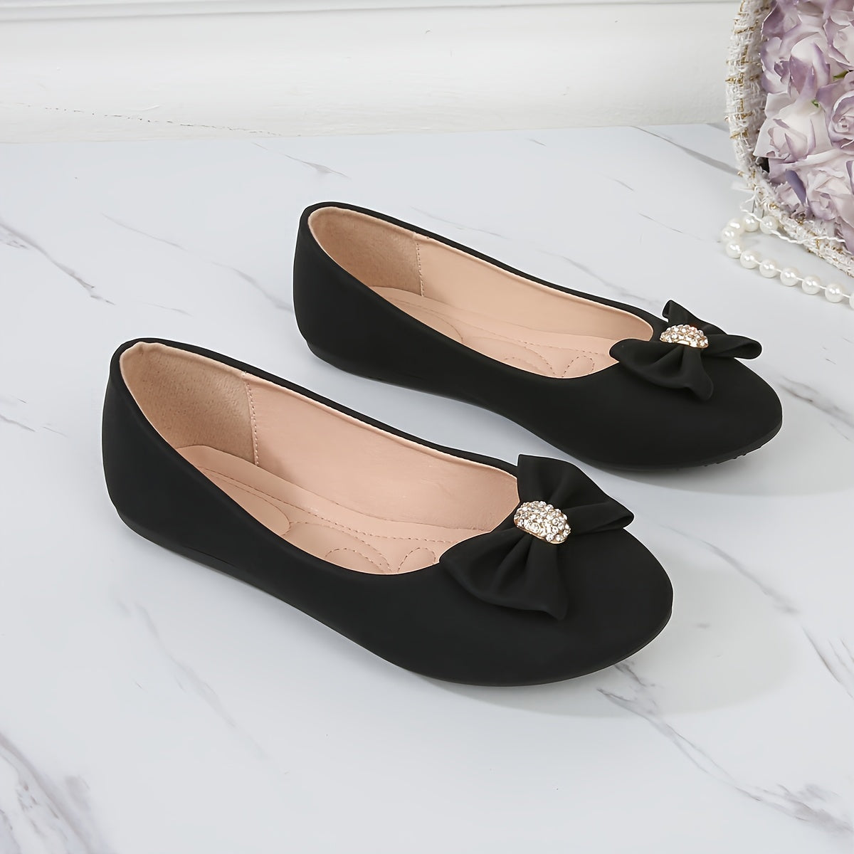 Women's Slip-On Loafers with Glitter Bow Flats in White Pink Brown