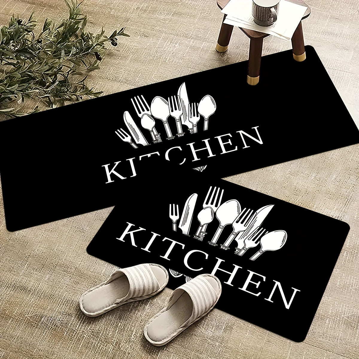 Alfombra de cocina antideslizante, absorbente, lavable, para pasillo, lavandería, 2 piezas